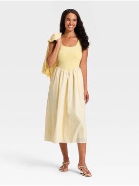 Women's Pullover Knit to Woven Midi Dress - A New Day Yellow Size M